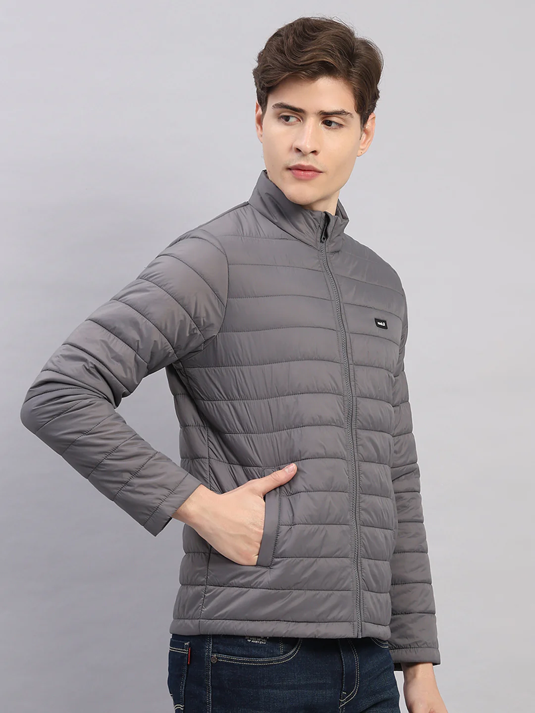 Rock.it Men Grey Solid Stand Collar Full Sleeve Jacket - Image 4