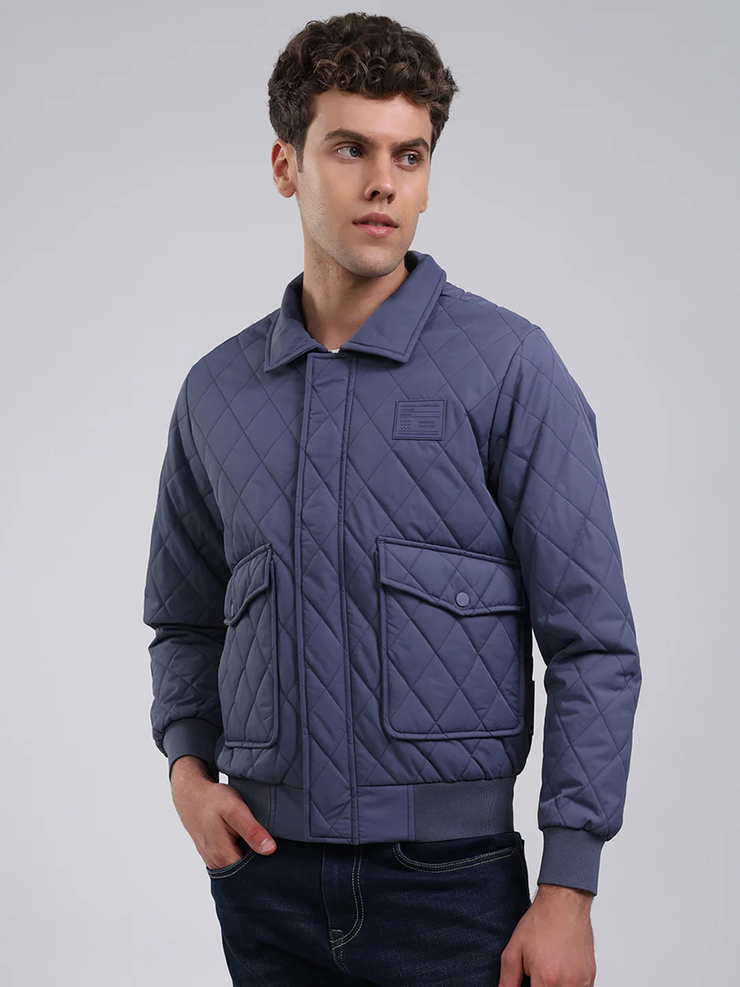 Rock.it Men Light Blue Solid Collar Full Sleeve Jacket