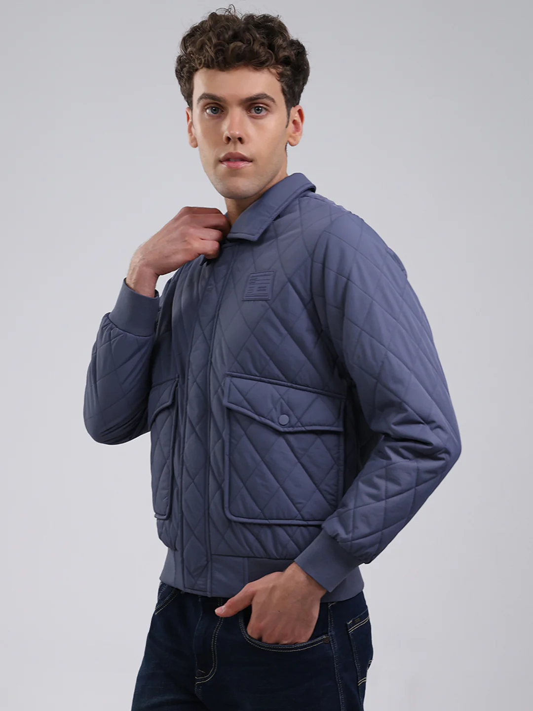 Rock.it Men Light Blue Solid Collar Full Sleeve Jacket - Image 3