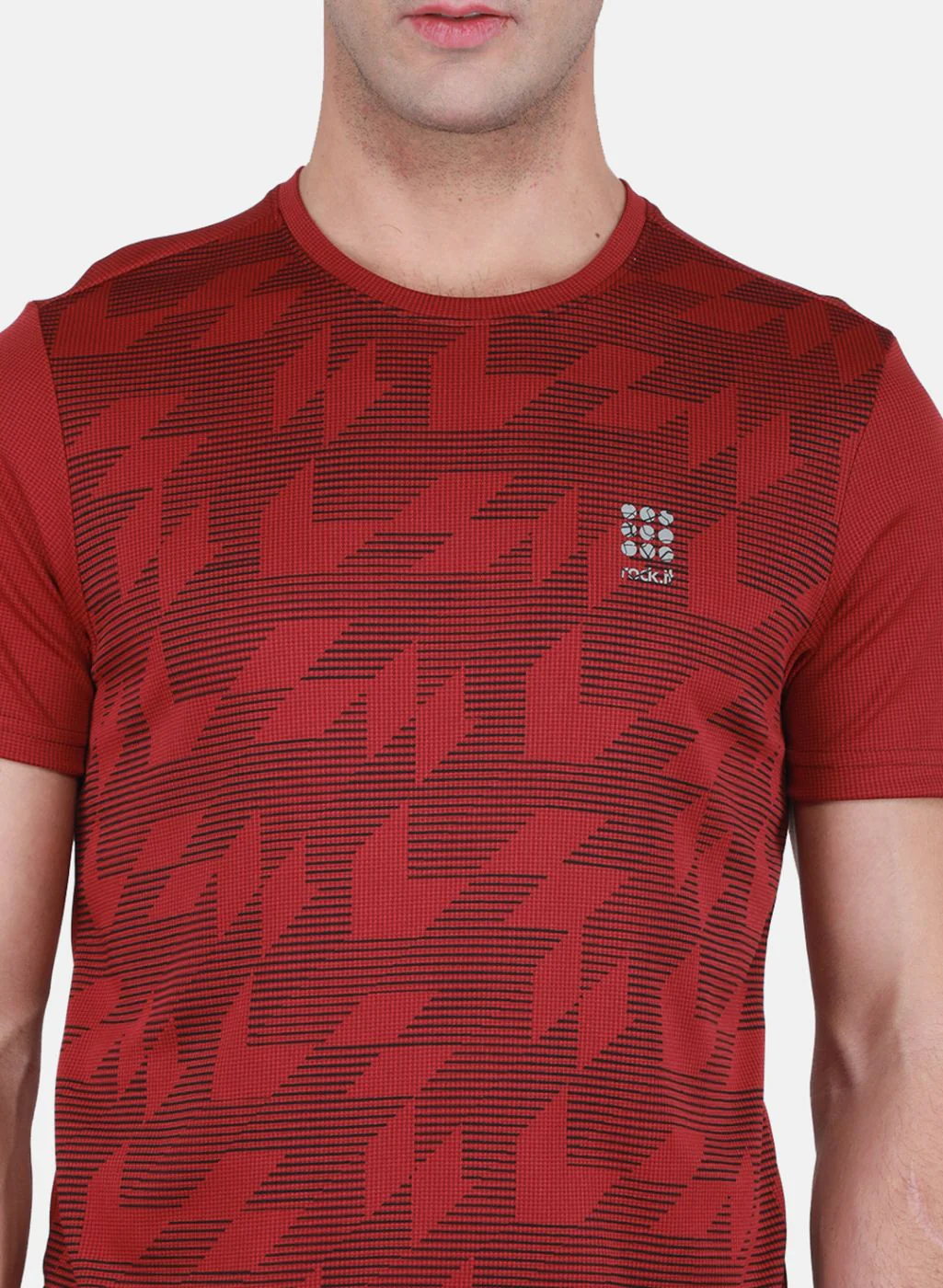 Rock.it Men Maroon Self Design T-Shirt - Image 5
