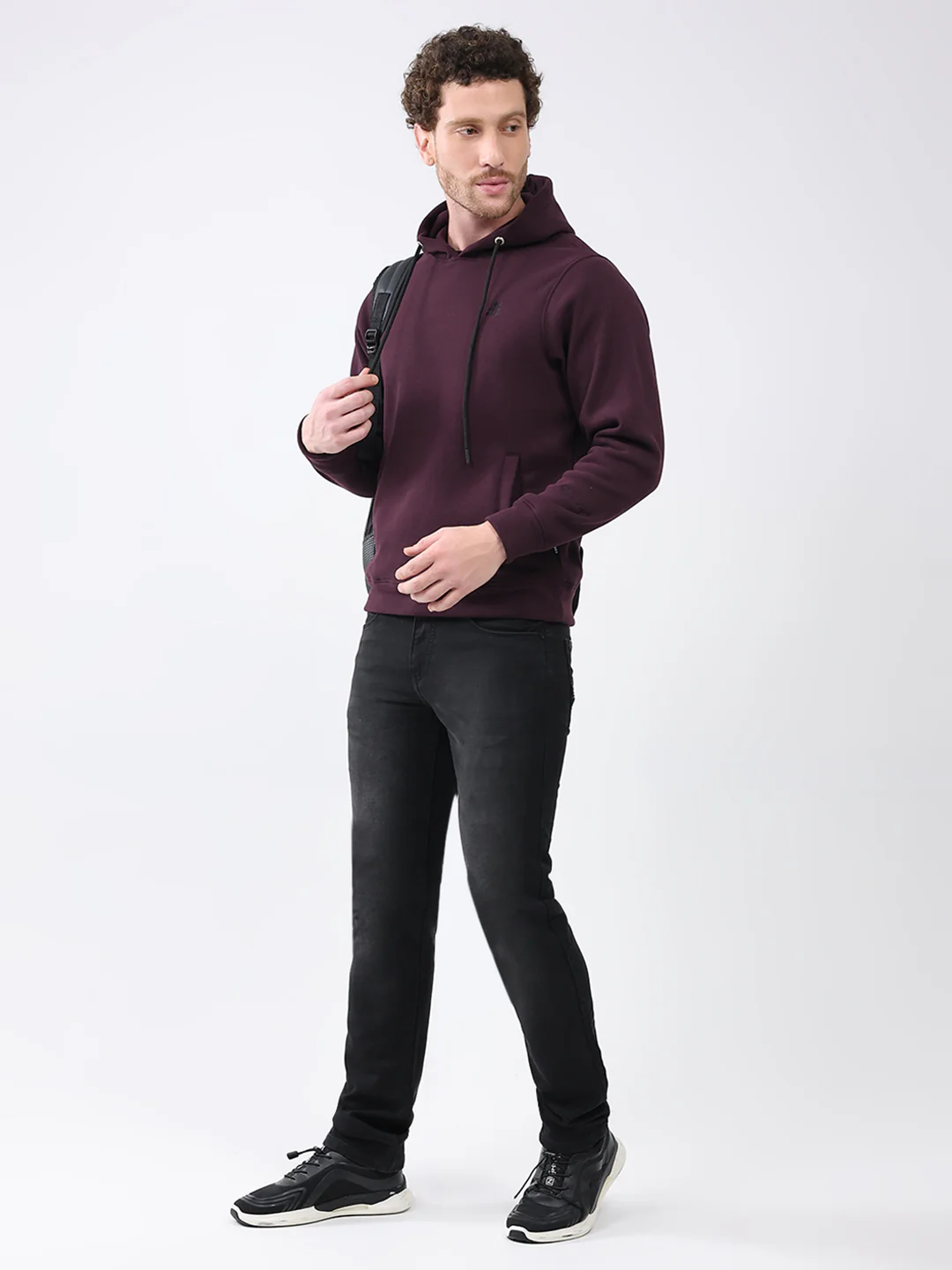 Rock.it Men Maroon Solid Hooded Full Sleeve Sweatshirt - Image 2