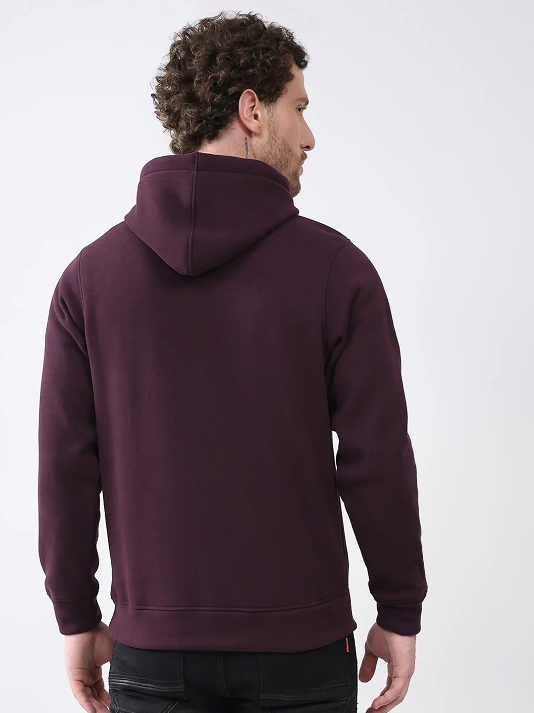 Rock.it Men Maroon Solid Hooded Full Sleeve Sweatshirt - Image 5