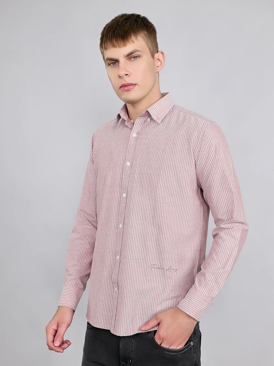 Rock.it Men Mauve Stripe Collar Full Sleeve Shirt - Image 2