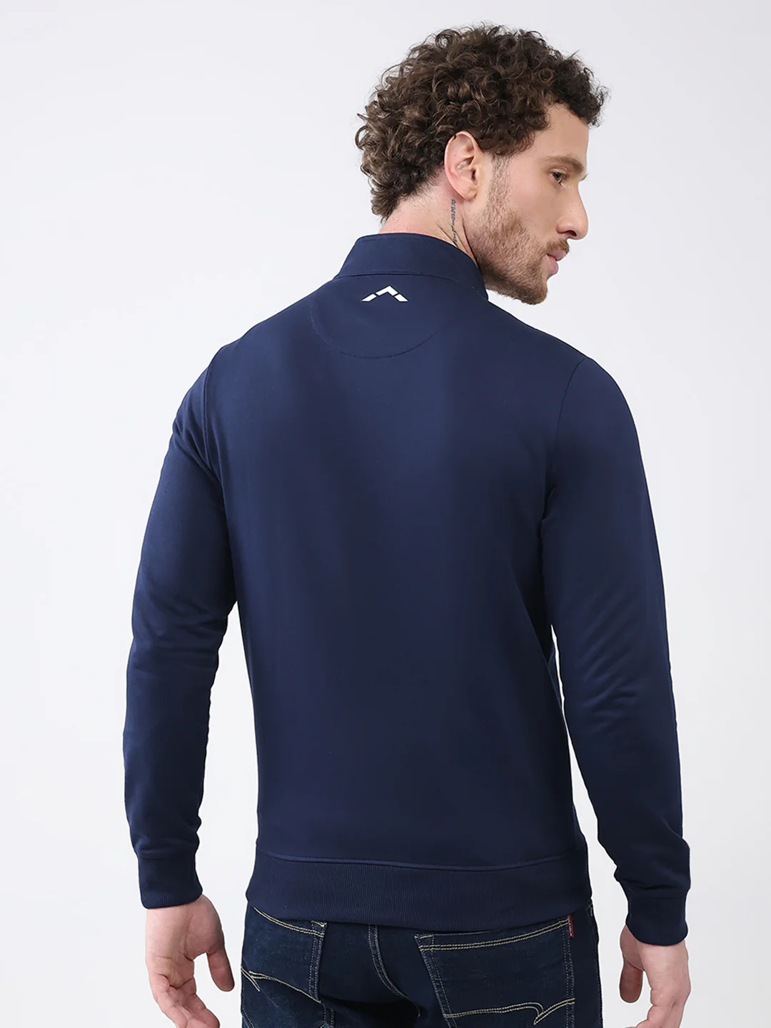 Rock.it Men Navy Blue Printed Mock Neck Full Sleeve Sweatshirt - Image 5
