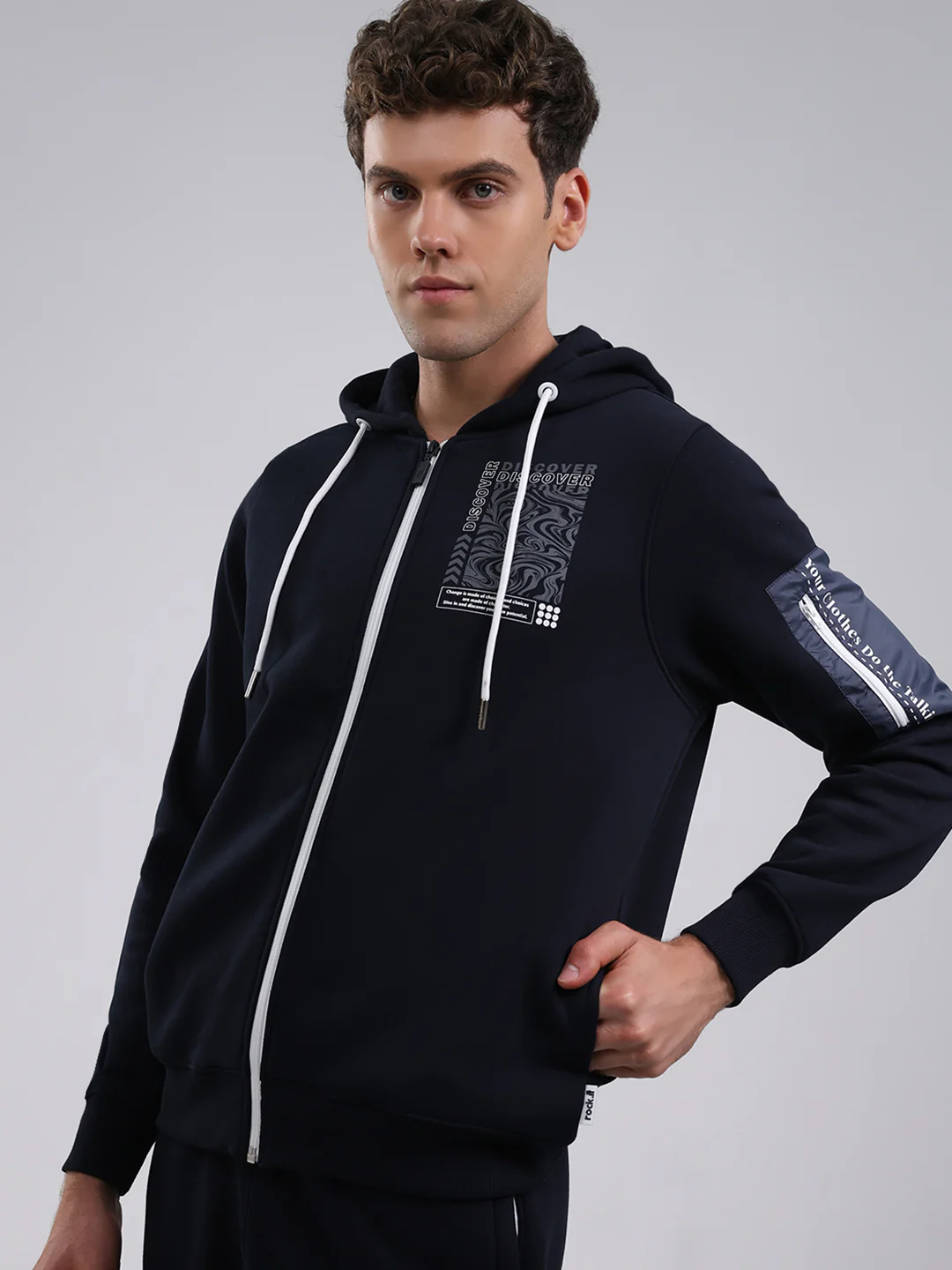 Rock.it Men Navy Blue Printed Round Neck Full Sleeve Winter Tracksuit - Image 6