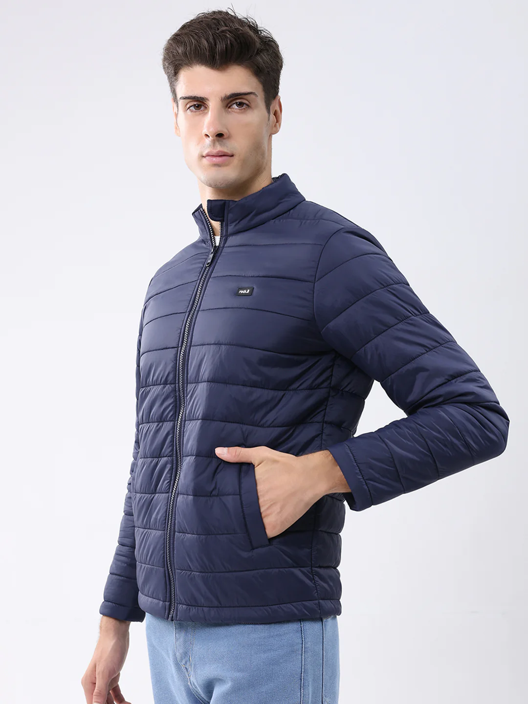 Rock.it Men Navy Blue Solid Collar Full Sleeve Jacket - Image 3