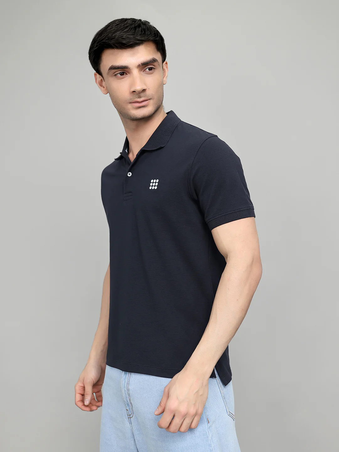 Rock.it Men Navy Blue Solid Collar Half Sleeve T-Shirt - Image 2