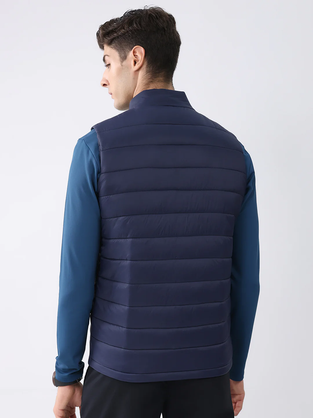 Rock.it Men Navy Blue Solid Collar Sleeveless Jacket - Image 5