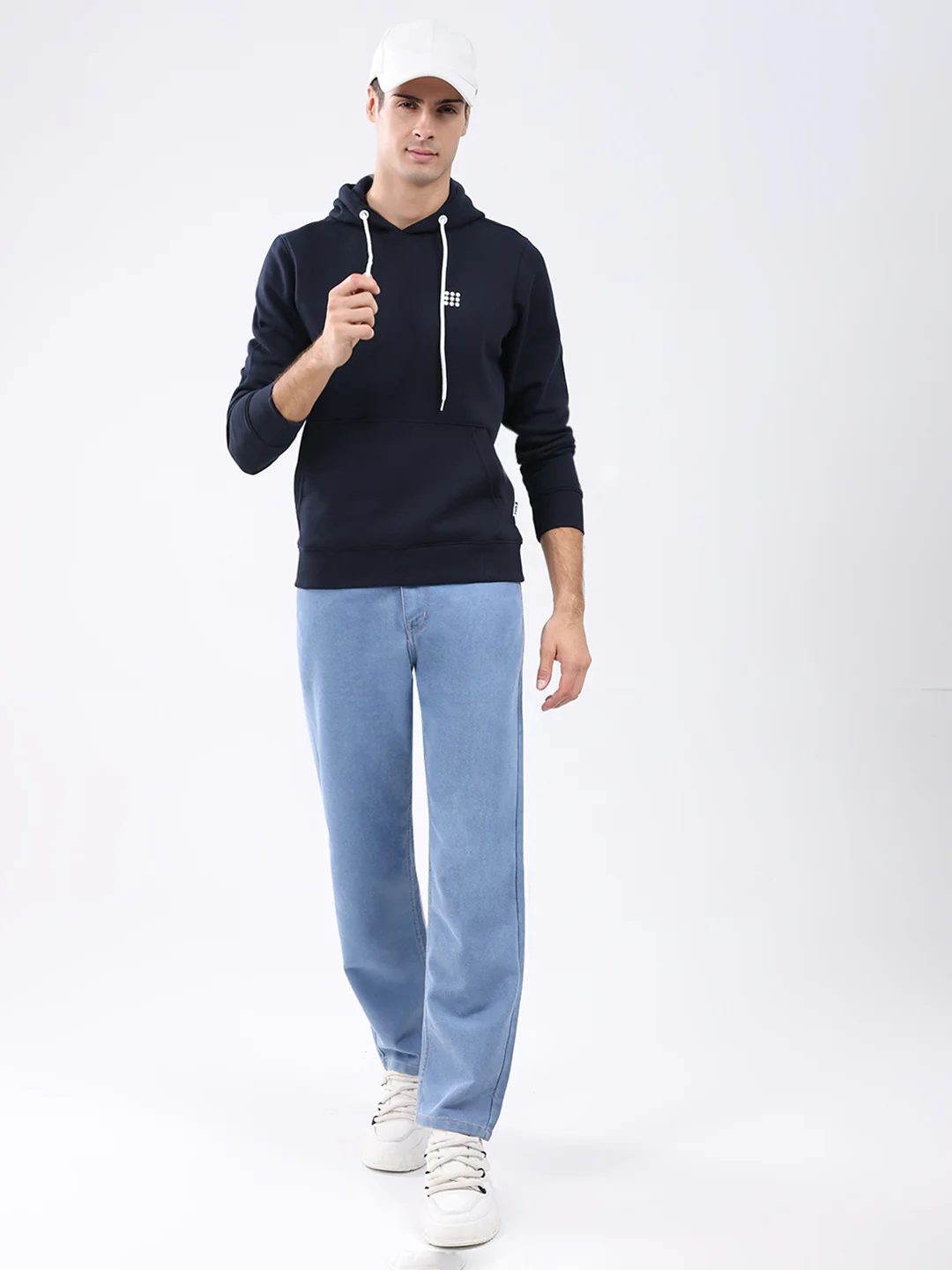 Rock.it Men Navy Blue Solid Hooded Full Sleeve Sweatshirt - Image 2