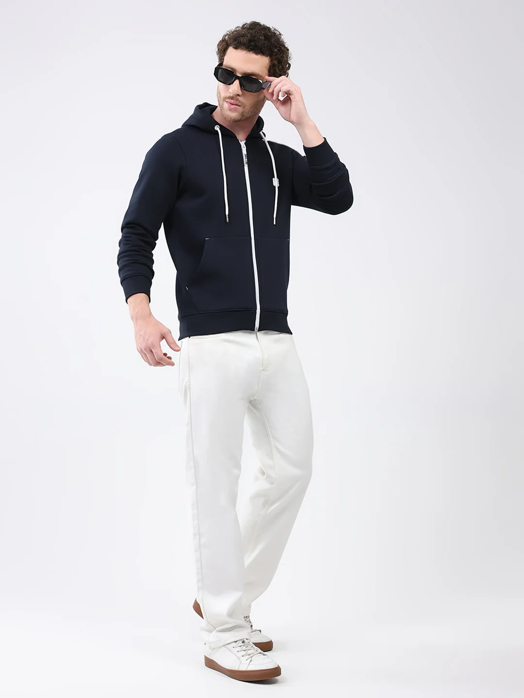 Rock.it Men Navy Blue Solid Hooded Full Sleeve Sweatshirt - Image 2