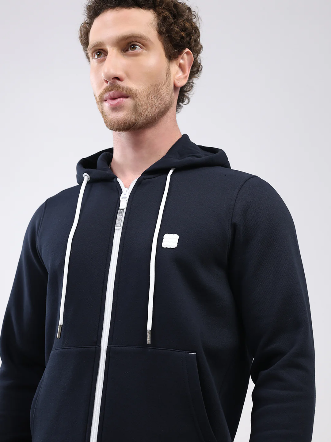 Rock.it Men Navy Blue Solid Hooded Full Sleeve Sweatshirt - Image 7