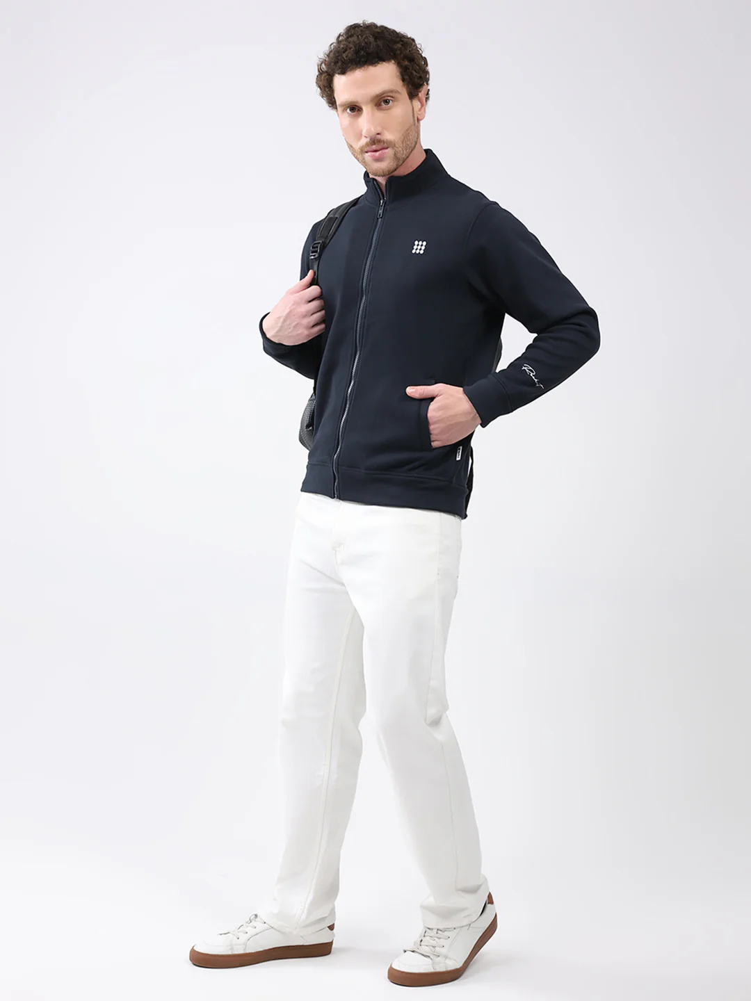 Rock.it Men Navy Blue Solid Mock Neck Full Sleeve Sweatshirt - Image 2