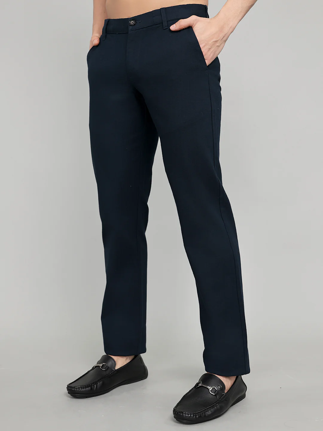 Rock.it Men Navy Blue Solid Regular Fit Chinos - Image 2