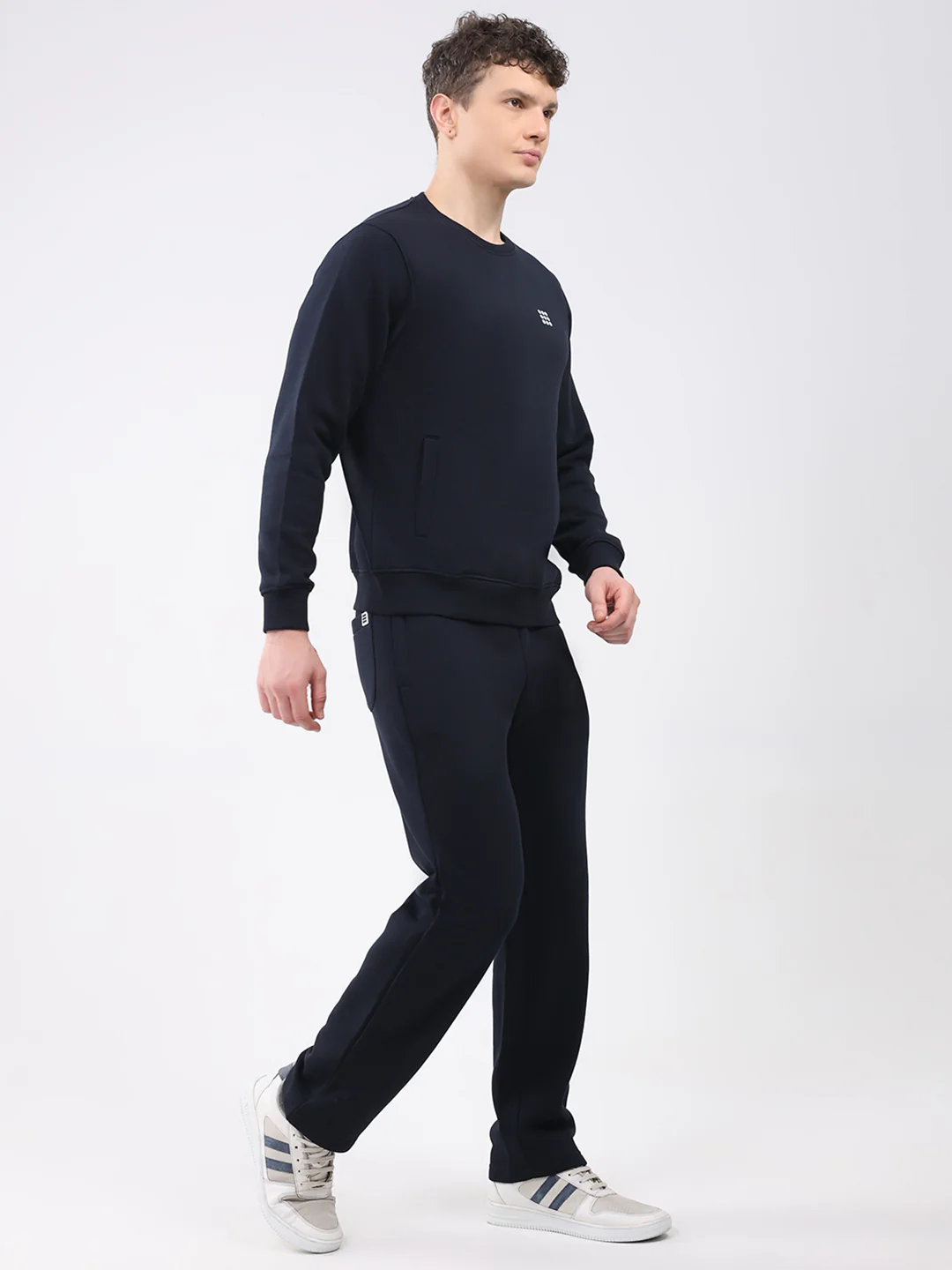 Rock.it Men Navy Blue Solid Round Neck Sleeveless Winter Tracksuit - Image 4