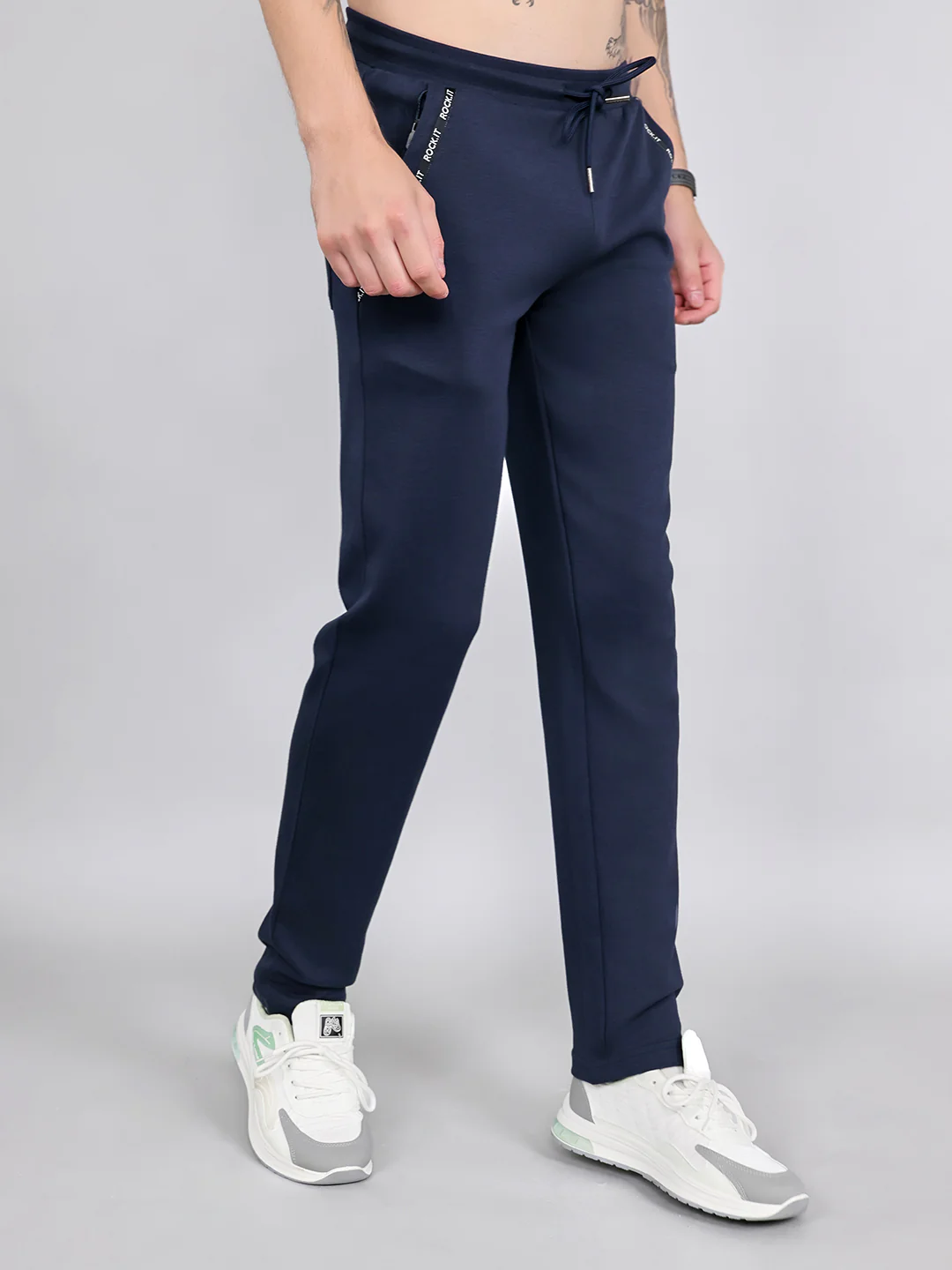 Rock.it Men Navy Blue Solid Smart Fit Lower - Image 3