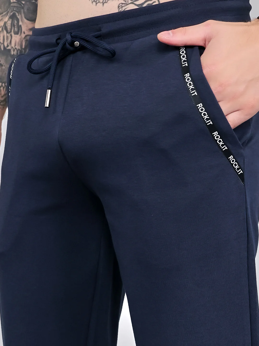 Rock.it Men Navy Blue Solid Smart Fit Lower - Image 5