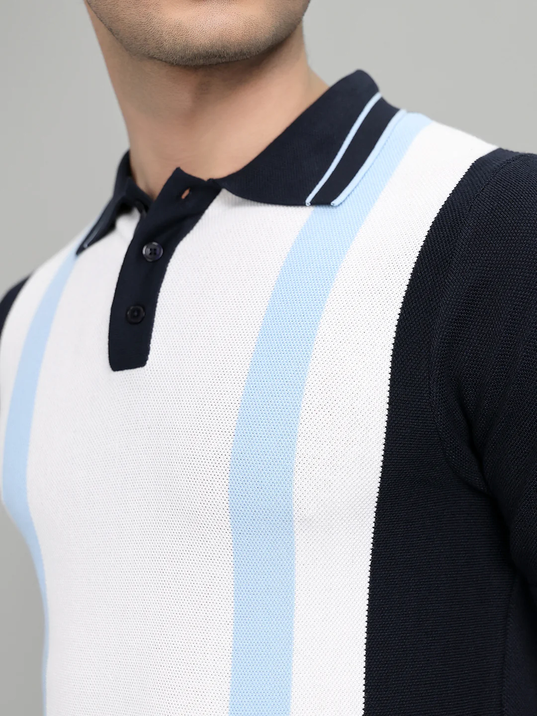 Rock.it Men Navy Blue Stripe Collar Half Sleeve T-Shirt - Image 5
