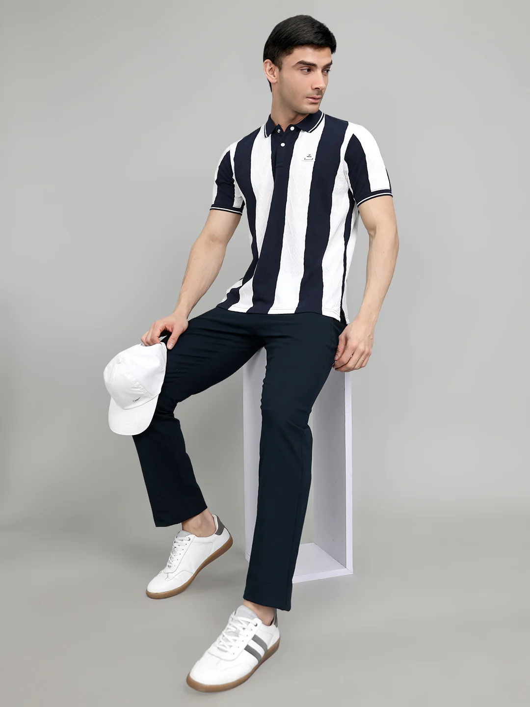 Rock.it Men Navy Blue & White Stripe Collar Half Sleeve T-Shirt - Image 6