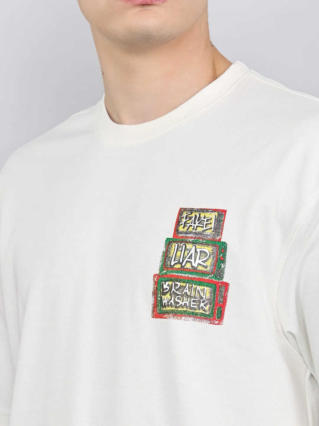 Rock.it Men Off White Printed Round Neck Drop Shoulder Half Sleeve T-Shirt - Image 5