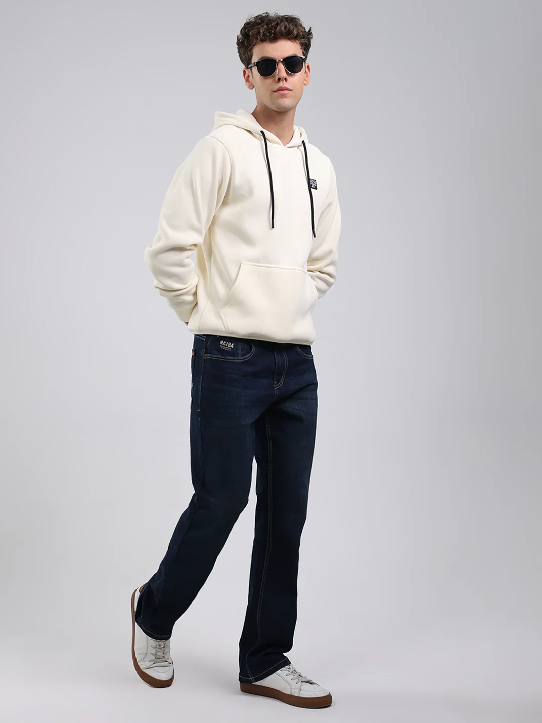 Rock.it Men Off White Solid Hooded Full Sleeve Sweatshirt - Image 2