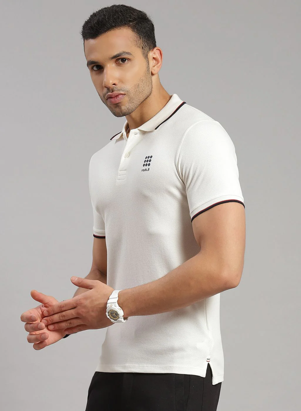 Rock.it Men Off White Solid T-Shirt - Image 3