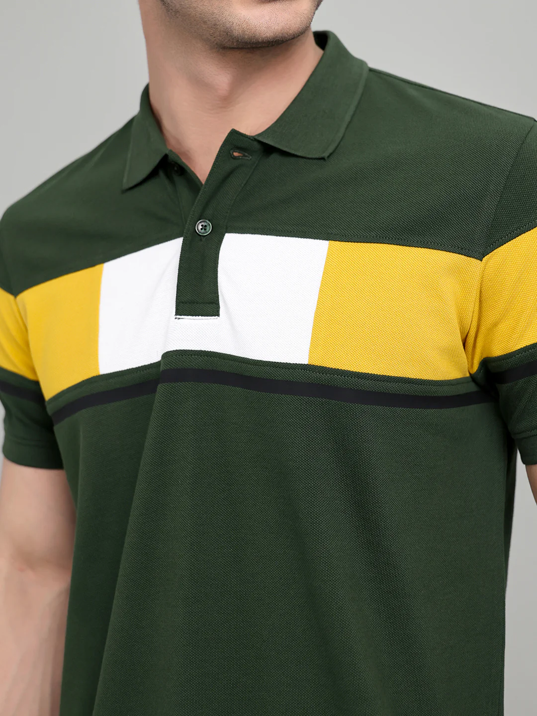 Rock.it Men Olive Colourblocked Collar Half Sleeve T-Shirt - Image 5