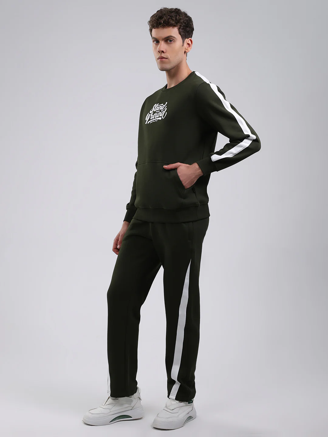 Rock.it Men Olive Printed Round Neck Full Sleeve Winter Tracksuit - Image 3