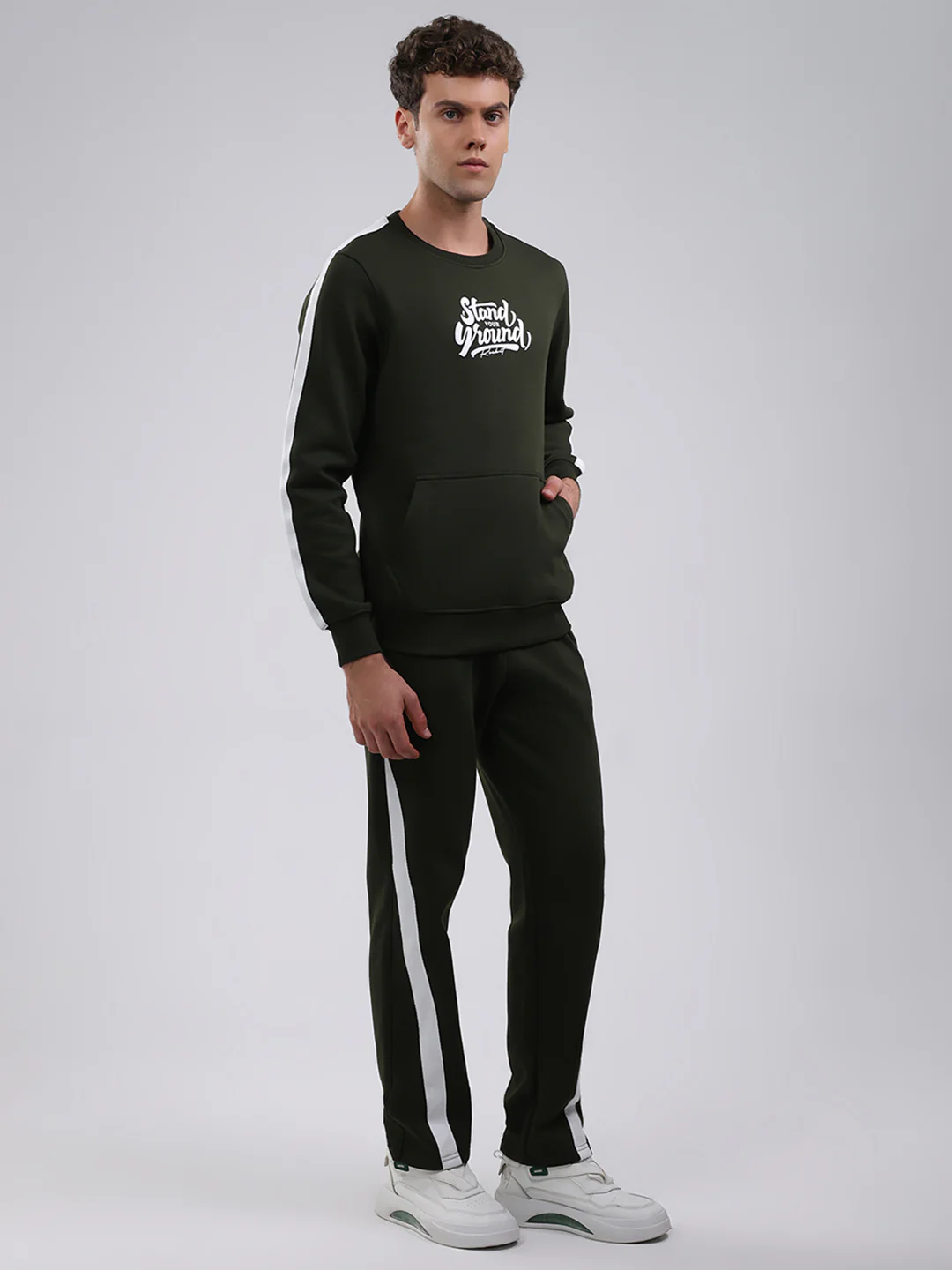 Rock.it Men Olive Printed Round Neck Full Sleeve Winter Tracksuit - Image 4