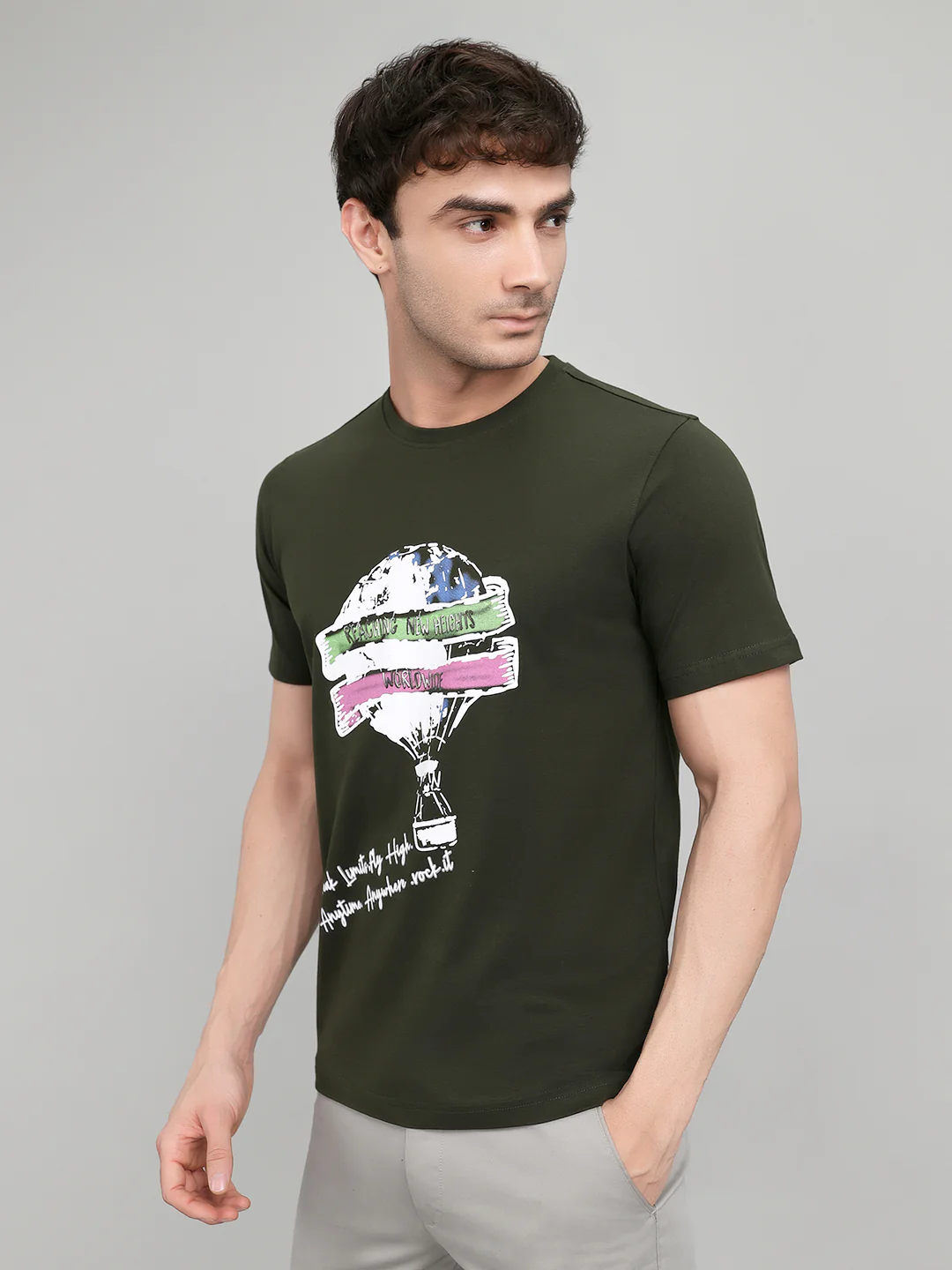Rock.it Men Olive Printed Round Neck Half Sleeve T-Shirt - Image 3