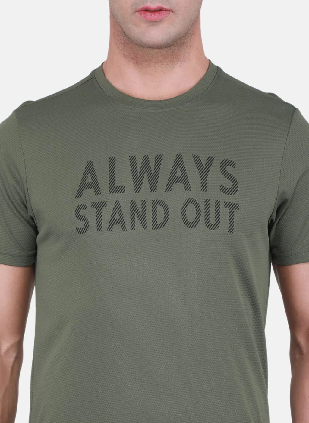 Rock.it Men Olive Self Design T-Shirt - Image 5