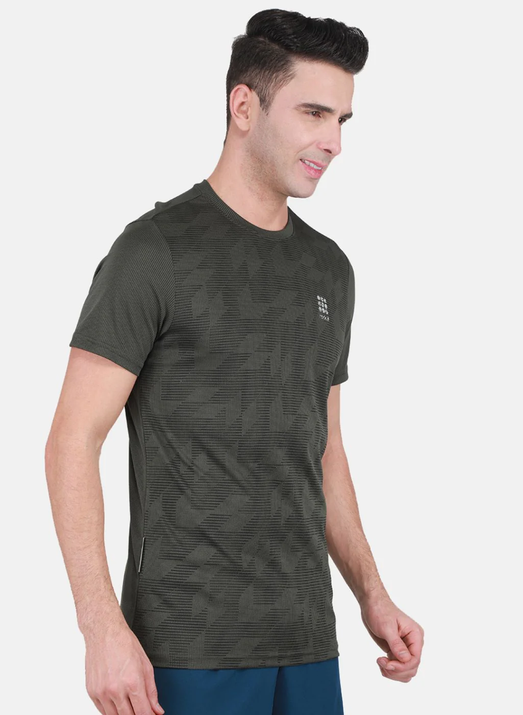 Rock.it Men Olive Self Design T-Shirt - Image 4