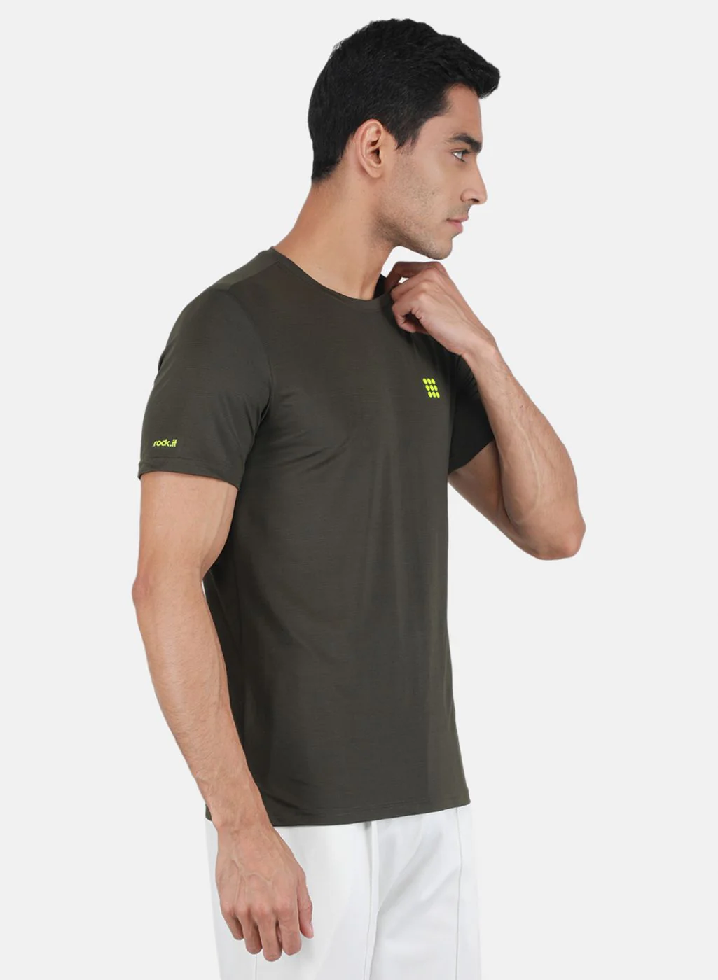 Rock.it Men Olive Self Design T-Shirt - Image 6
