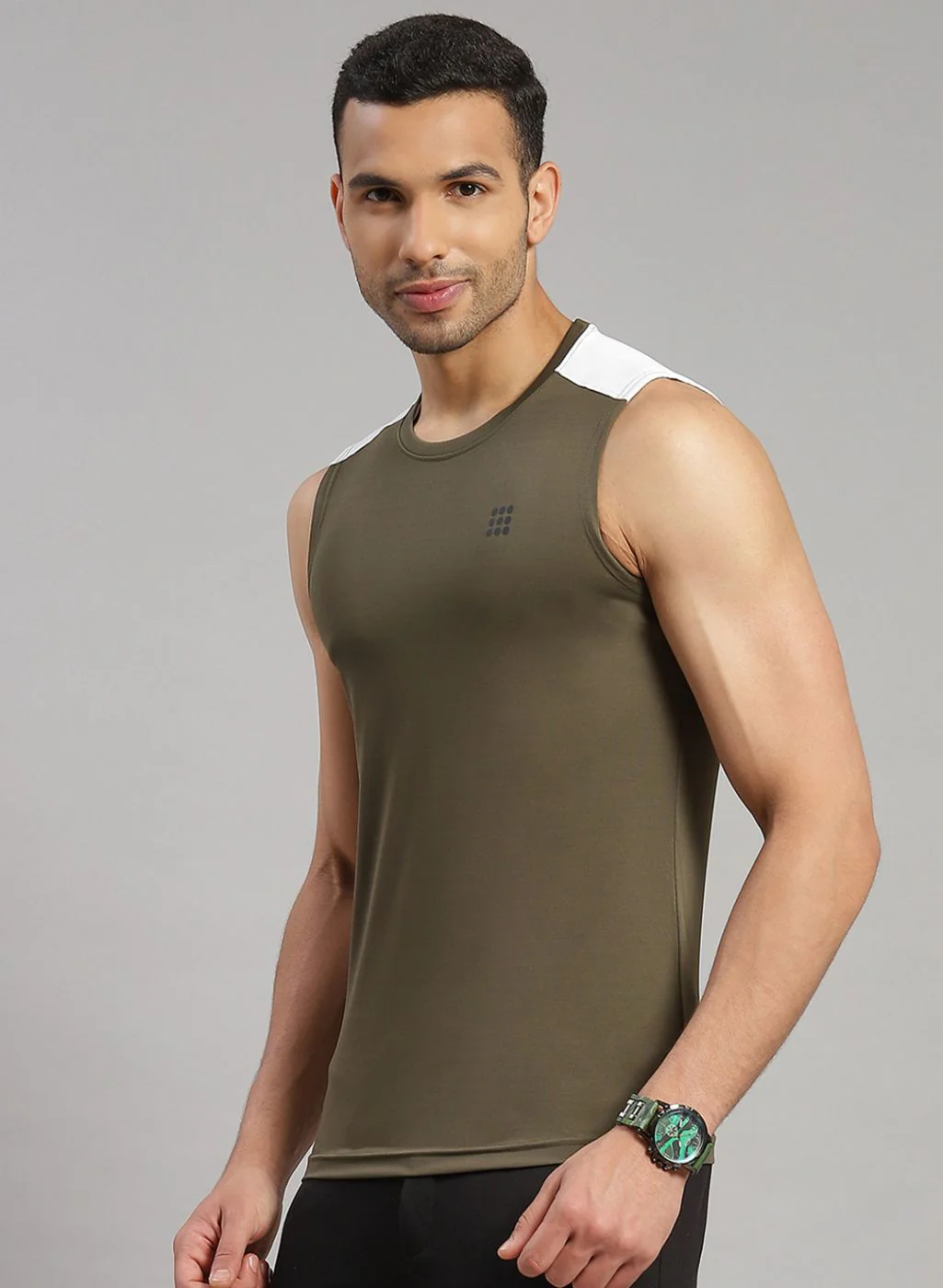 Rock.it Men Olive Sleeveless T-Shirt - Image 3