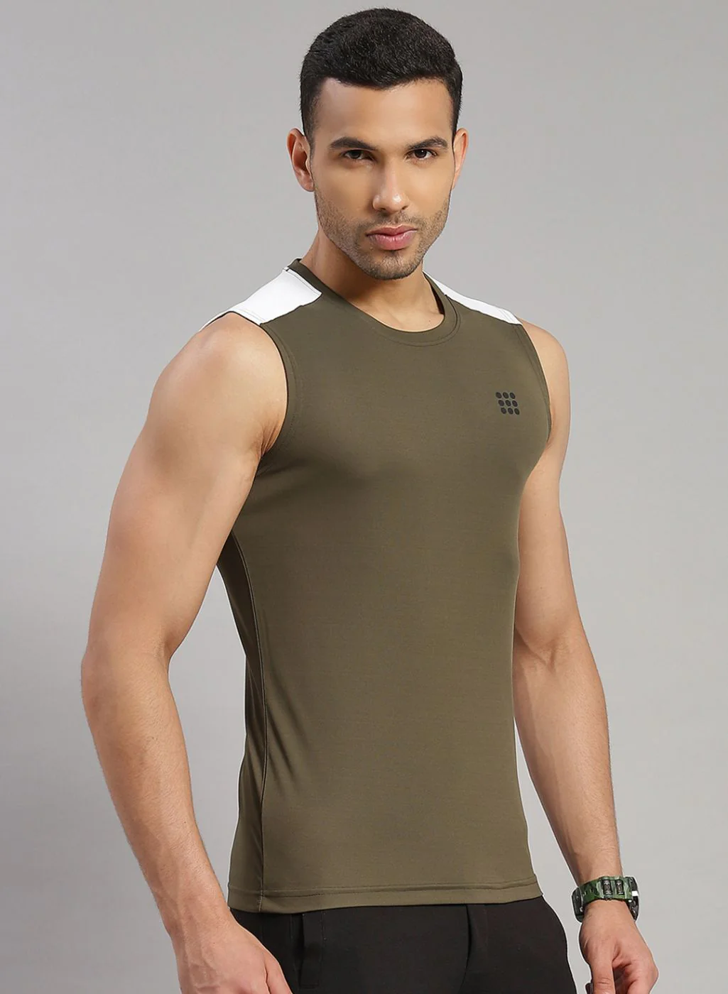 Rock.it Men Olive Sleeveless T-Shirt - Image 4