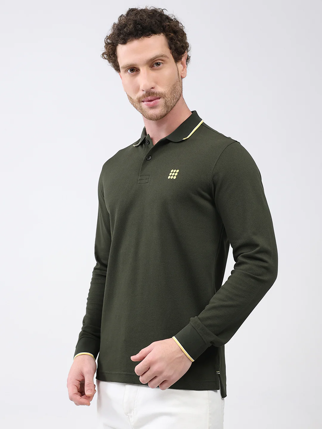 Rock.it Men Olive Solid Collar Full Sleeve Winter T-Shirt - Image 3