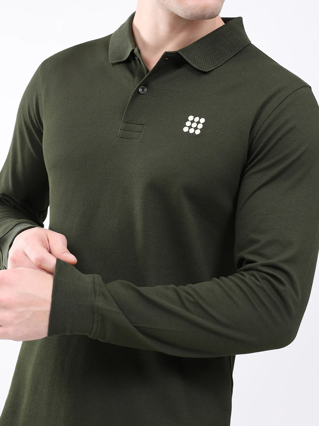 Rock.it Men Olive Solid Collar Full Sleeve Winter T-Shirt - Image 6