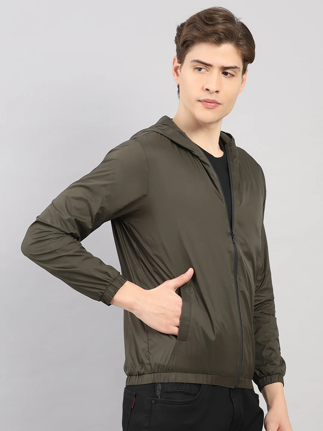 Rock.it Men Olive Solid Hooded Full Sleeve Jacket - Image 4