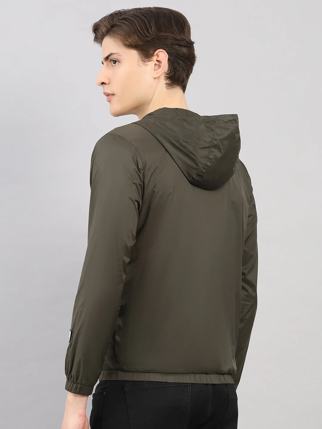 Rock.it Men Olive Solid Hooded Full Sleeve Jacket - Image 5