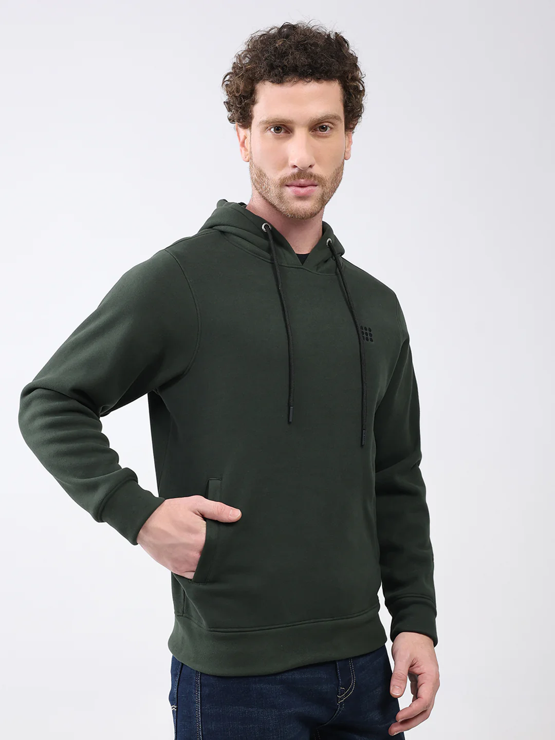 Rock.it Men Olive Solid Hooded Full Sleeve Sweatshirt - Image 4