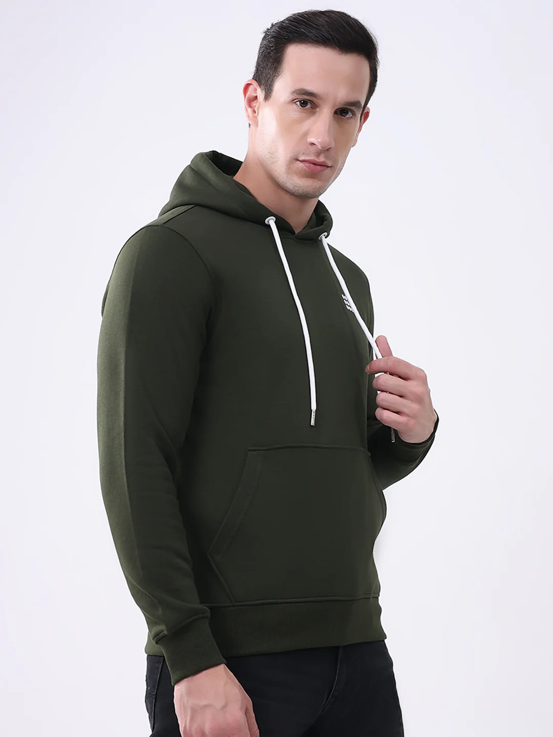 Rock.it Men Olive Solid Hooded Full Sleeve Sweatshirt - Image 4