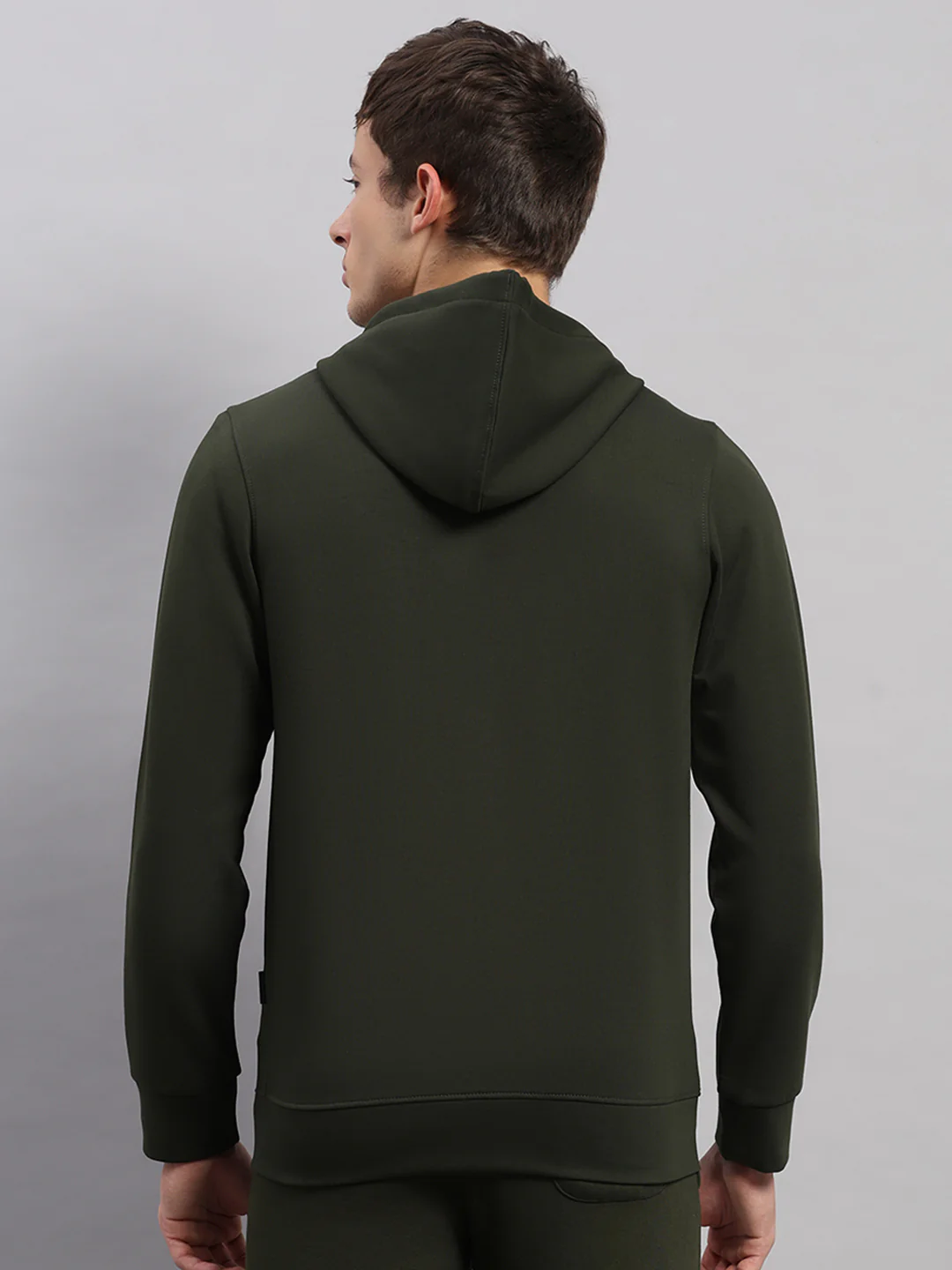 Rock.it Men Olive Solid Hooded Full Sleeve Sweatshirt - Image 5