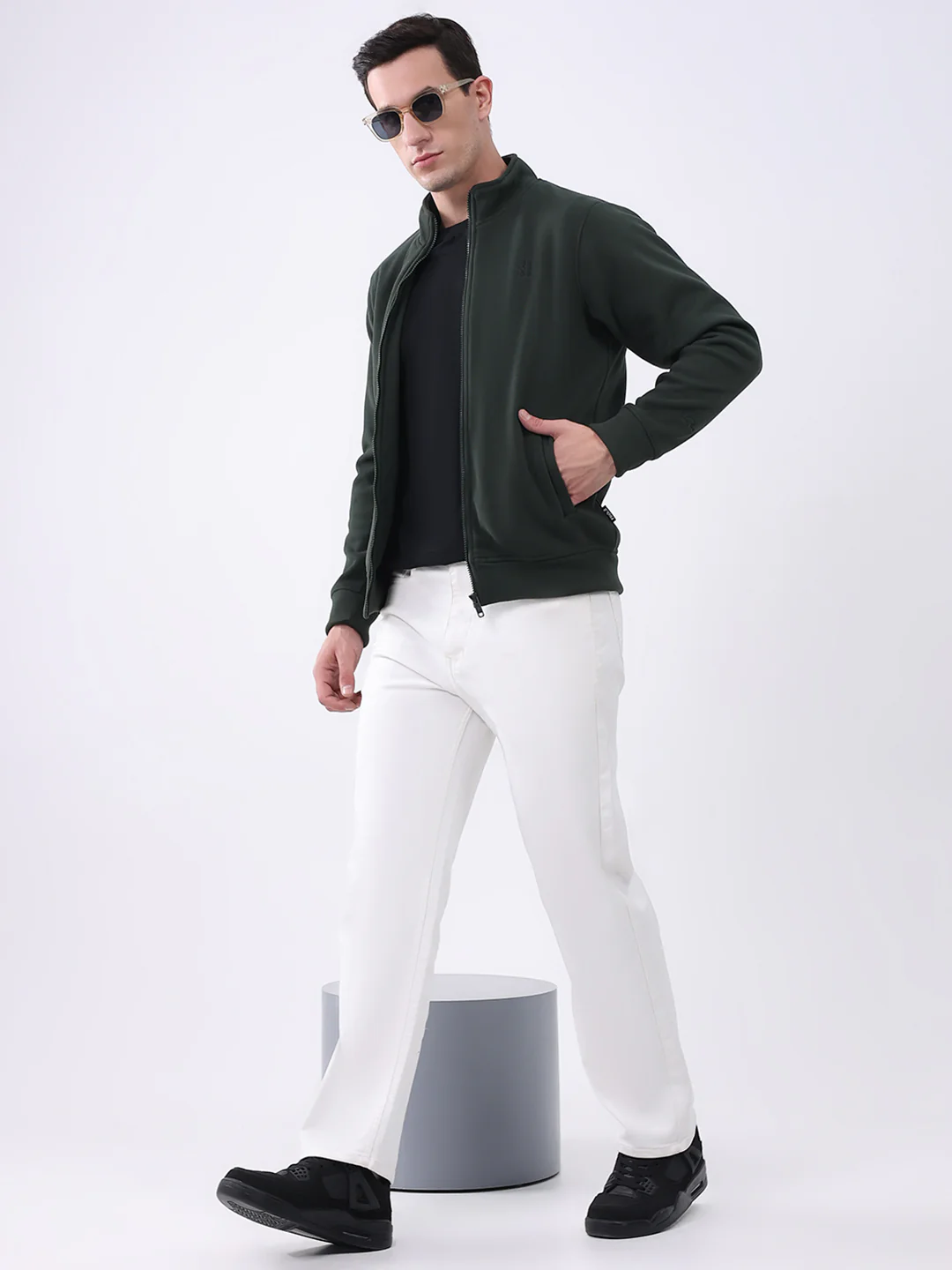 Rock.it Men Olive Solid Mock Neck Full Sleeve Sweatshirt - Image 2