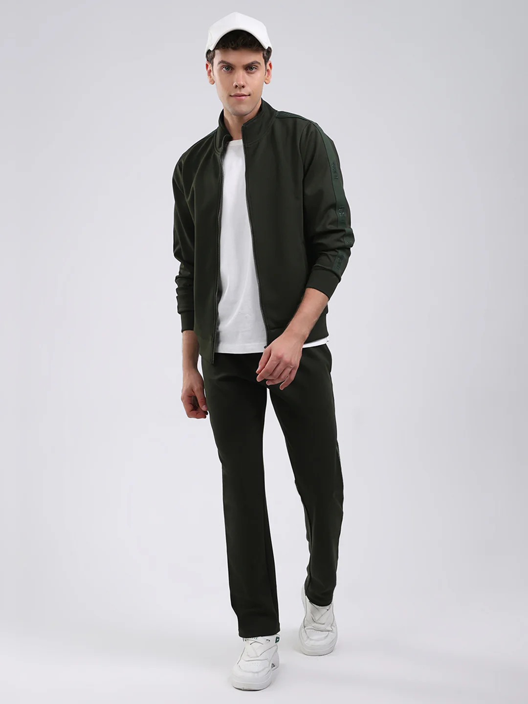 Rock.it Men Olive Solid Round Neck Full Sleeve Winter Tracksuit - Image 2