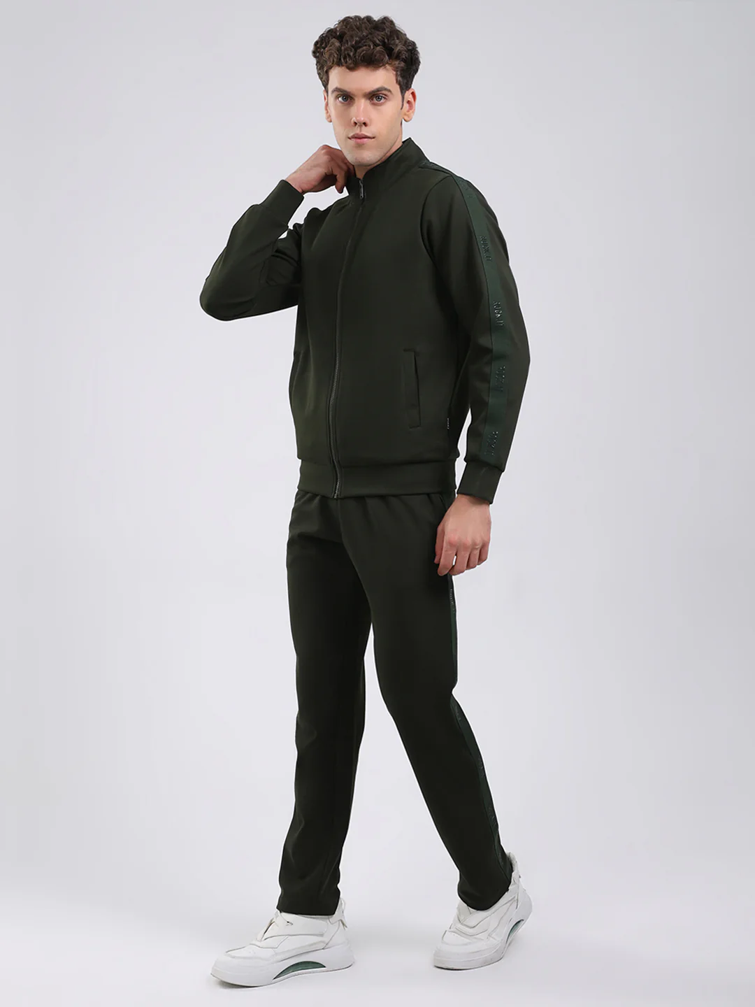 Rock.it Men Olive Solid Round Neck Full Sleeve Winter Tracksuit - Image 3
