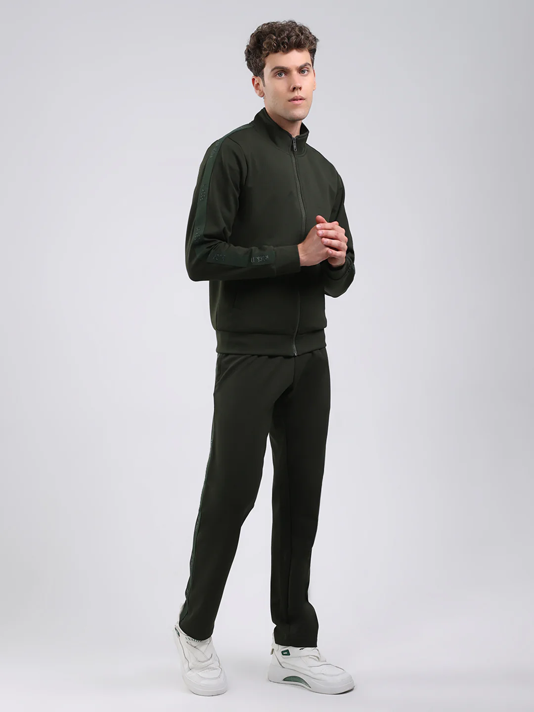 Rock.it Men Olive Solid Round Neck Full Sleeve Winter Tracksuit - Image 4