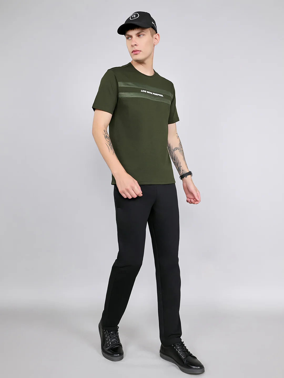 Rock.it Men Olive Solid Round Neck Half Sleeve T-Shirt - Image 6