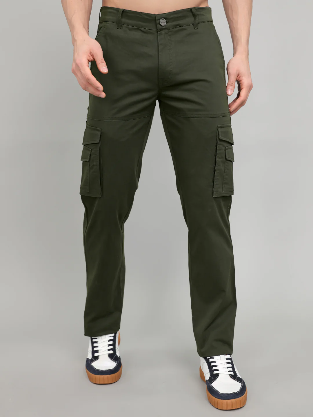 Rock.it Men Olive Solid Slim Fit Cargo