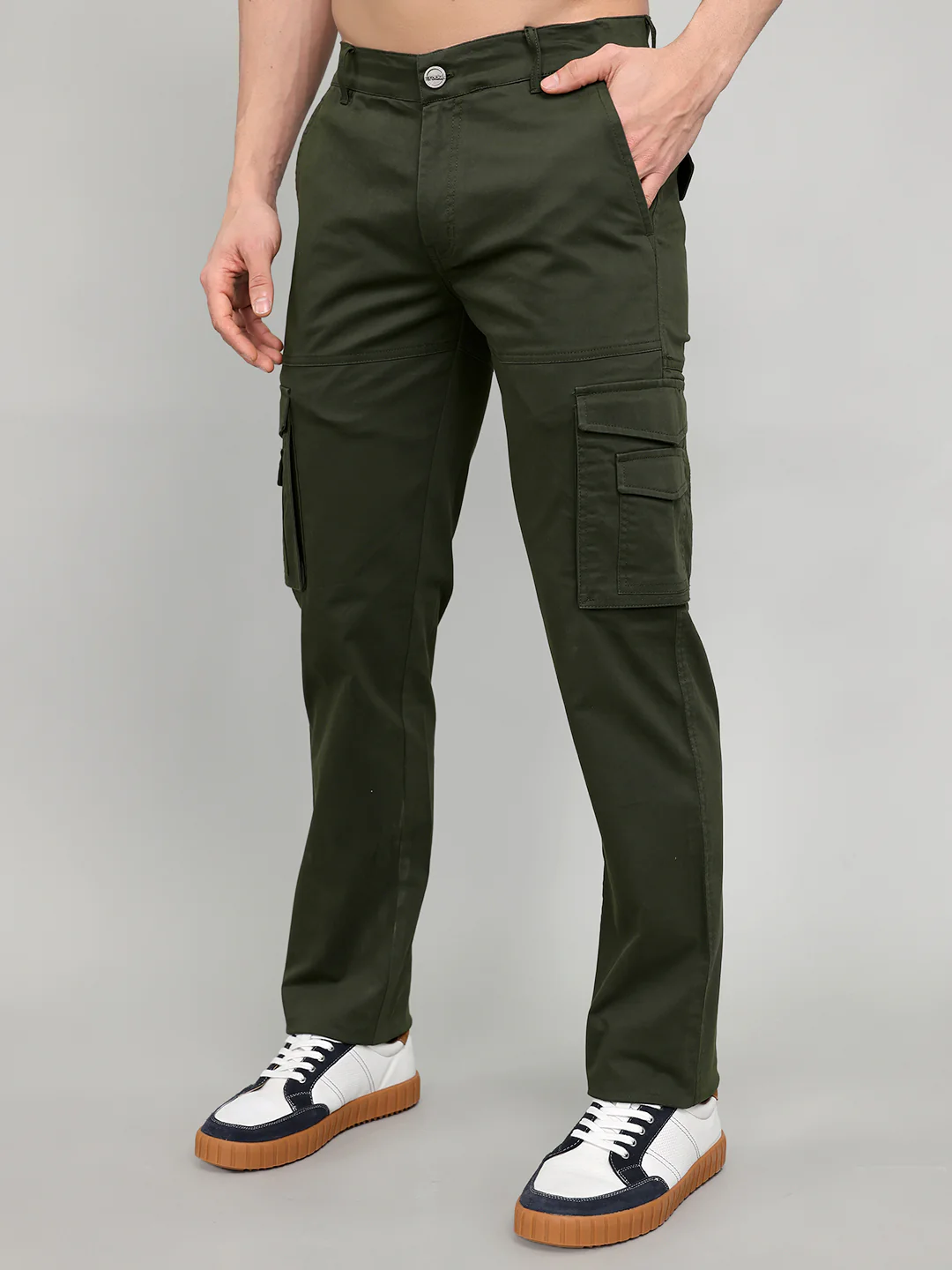 Rock.it Men Olive Solid Slim Fit Cargo - Image 2
