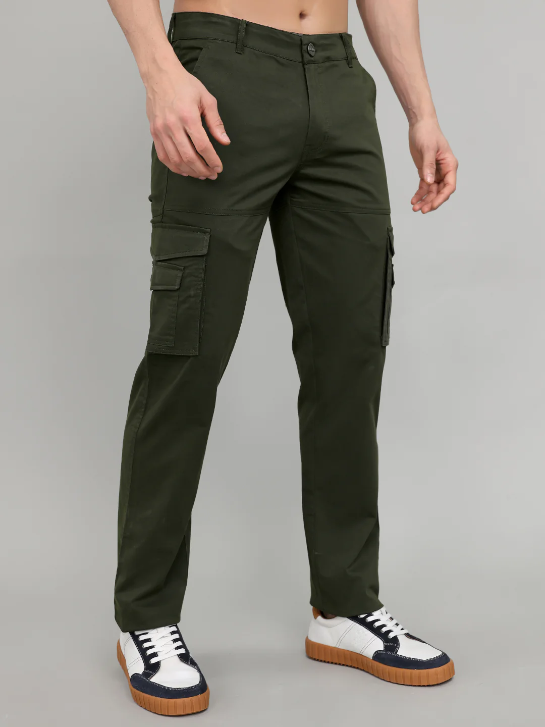 Rock.it Men Olive Solid Slim Fit Cargo - Image 3