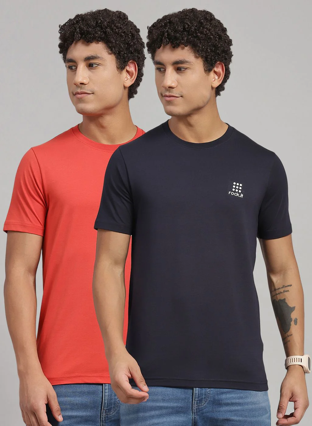 Rock.it Men Orange Solid T-Shirt 2 Pc